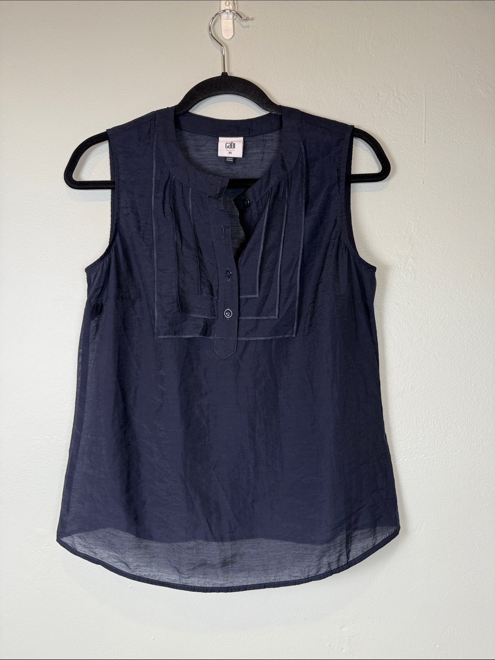 CAbi Navy Sheer Pintuck Front Sleeveless Camisole